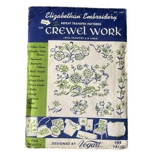 Vintage Vogart Elizabethan Embroidery Crewel Hot Iron Repeat Transfer Patterns